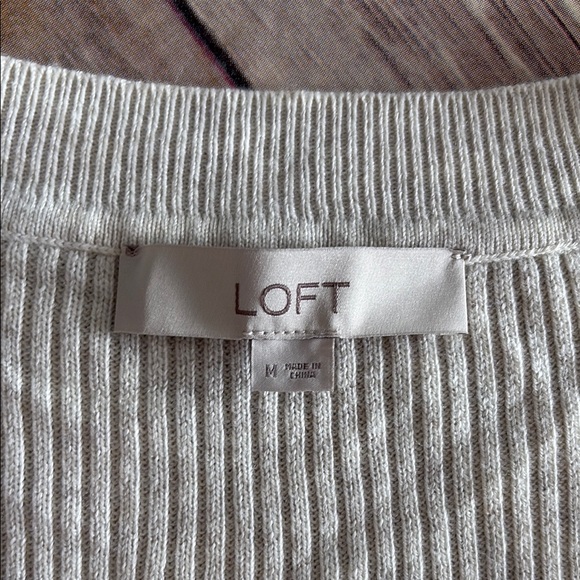 LOFT Ribbed Cream Scoop Neck Sweater with Cuffs - Picture 3 of 4